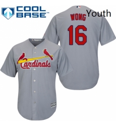 Youth Majestic St Louis Cardinals 16 Kolten Wong Replica Grey Road Cool Base MLB Jersey