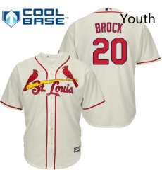 Youth Majestic St Louis Cardinals 20 Lou Brock Authentic Cream Alternate Cool Base MLB Jersey