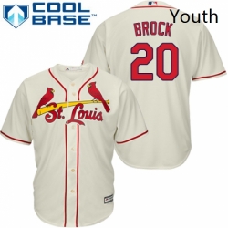 Youth Majestic St Louis Cardinals 20 Lou Brock Replica Cream Alternate Cool Base MLB Jersey