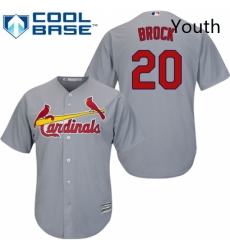 Youth Majestic St Louis Cardinals 20 Lou Brock Replica Grey Road Cool Base MLB Jersey