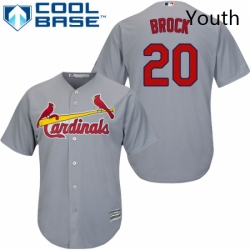 Youth Majestic St Louis Cardinals 20 Lou Brock Replica Grey Road Cool Base MLB Jersey