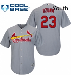 Youth Majestic St Louis Cardinals 23 Marcell Ozuna Authentic Grey Road Cool Base MLB Jersey 