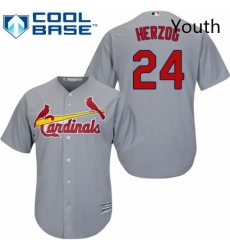 Youth Majestic St Louis Cardinals 24 Whitey Herzog Authentic Grey Road Cool Base MLB Jersey
