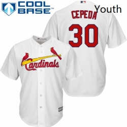 Youth Majestic St Louis Cardinals 30 Orlando Cepeda Replica White Home Cool Base MLB Jersey