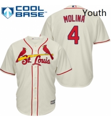 Youth Majestic St Louis Cardinals 4 Yadier Molina Replica Cream Alternate Cool Base MLB Jersey