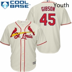 Youth Majestic St Louis Cardinals 45 Bob Gibson Authentic Cream Alternate Cool Base MLB Jersey