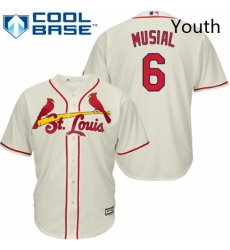 Youth Majestic St Louis Cardinals 6 Stan Musial Authentic Cream Alternate Cool Base MLB Jersey