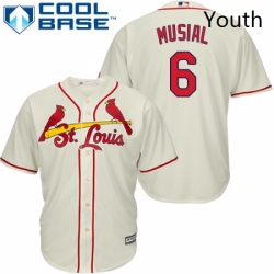 Youth Majestic St Louis Cardinals 6 Stan Musial Authentic Cream Alternate Cool Base MLB Jersey