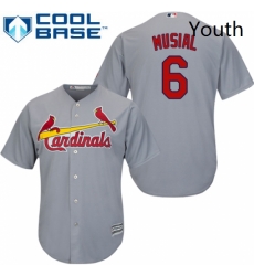 Youth Majestic St Louis Cardinals 6 Stan Musial Authentic Grey Road Cool Base MLB Jersey