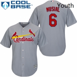 Youth Majestic St Louis Cardinals 6 Stan Musial Authentic Grey Road Cool Base MLB Jersey