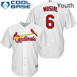 Youth Majestic St Louis Cardinals 6 Stan Musial Authentic White Home Cool Base MLB Jersey