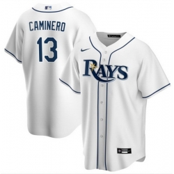 Men Tampa Bay Rays 13 Junior Caminero White Cool Base Stitched Baseball Jersey