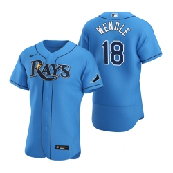 Men Tampa Bay Rays 18 Joey Wendle Men Nike Light Blue Alternate 2020 Flex Base Player MLB Jersey