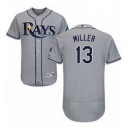 Mens Majestic Tampa Bay Rays 13 Brad Miller Grey Road Flex Base Authentic Collection MLB Jersey