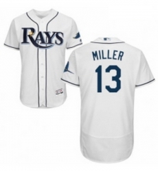 Mens Majestic Tampa Bay Rays 13 Brad Miller Home White Home Flex Base Authentic Collection MLB Jersey