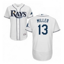 Mens Majestic Tampa Bay Rays 13 Brad Miller Home White Home Flex Base Authentic Collection MLB Jersey