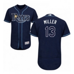 Mens Majestic Tampa Bay Rays 13 Brad Miller Navy Blue Alternate Flex Base Authentic Collection MLB Jersey