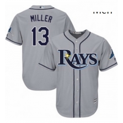Mens Majestic Tampa Bay Rays 13 Brad Miller Replica Grey Road Cool Base MLB Jersey 