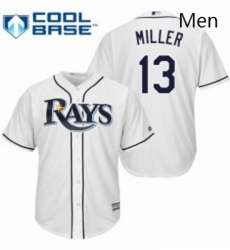 Mens Majestic Tampa Bay Rays 13 Brad Miller Replica White Home Cool Base MLB Jersey 