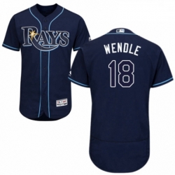 Mens Majestic Tampa Bay Rays 18 Joey Wendle Navy Blue Alternate Flex Base Authentic Collection MLB Jersey
