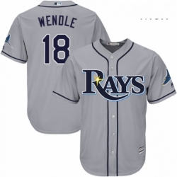 Mens Majestic Tampa Bay Rays 18 Joey Wendle Replica Grey Road Cool Base MLB Jersey 