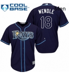 Mens Majestic Tampa Bay Rays 18 Joey Wendle Replica Navy Blue Alternate Cool Base MLB Jersey 