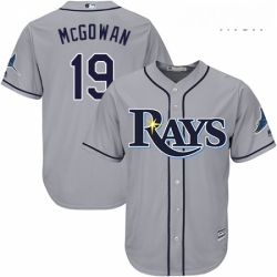 Mens Majestic Tampa Bay Rays 19 Dustin McGowan Replica Grey Road Cool Base MLB Jersey 