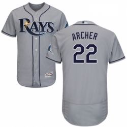 Mens Majestic Tampa Bay Rays 22 Chris Archer Grey Road Flex Base Authentic Collection MLB Jersey