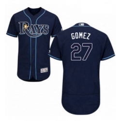 Mens Majestic Tampa Bay Rays 27 Carlos Gomez Navy Blue Alternate Flex Base Authentic Collection MLB Jersey 