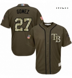 Mens Majestic Tampa Bay Rays 27 Carlos Gomez Replica Green Salute to Service MLB Jersey 