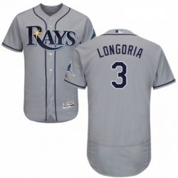 Mens Majestic Tampa Bay Rays 3 Evan Longoria Grey Road Flex Base Authentic Collection MLB Jersey