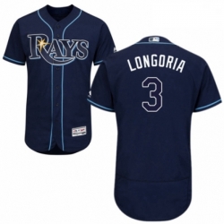 Mens Majestic Tampa Bay Rays 3 Evan Longoria Navy Blue Alternate Flex Base Authentic Collection MLB Jersey 