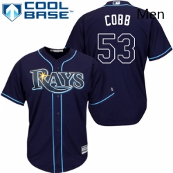 Mens Majestic Tampa Bay Rays 53 Alex Cobb Replica Navy Blue Alternate Cool Base MLB Jersey