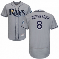 Mens Majestic Tampa Bay Rays 8 Rob Refsnyder Grey Road Flex Base Authentic Collection MLB Jersey