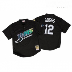 Mens Mitchell and Ness 1998 Tampa Bay Rays 12 Wade Boggs Replica Black Throwback MLB Jersey