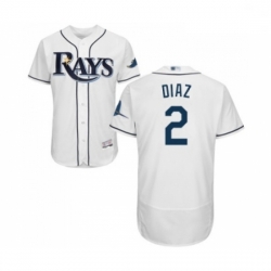 Mens Tampa Bay Rays 2 Yandy Diaz Home White Home Flex Base Authentic Collection Baseball Jersey