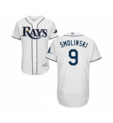 Mens Tampa Bay Rays 9 Jake Smolinski Home White Home Flex Base Authentic Collection Baseball Jersey
