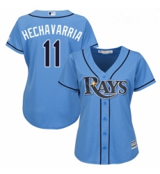Womens Majestic Tampa Bay Rays 11 Adeiny Hechavarria Authentic Light Blue Alternate 2 Cool Base MLB Jersey 