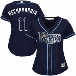 Womens Majestic Tampa Bay Rays 11 Adeiny Hechavarria Authentic Navy Blue Alternate Cool Base MLB Jersey 