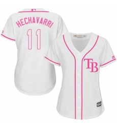 Womens Majestic Tampa Bay Rays 11 Adeiny Hechavarria Authentic White Fashion Cool Base MLB Jersey 