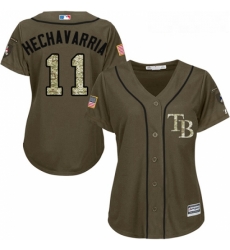 Womens Majestic Tampa Bay Rays 11 Adeiny Hechavarria Replica Green Salute to Service MLB Jersey 