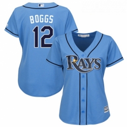Womens Majestic Tampa Bay Rays 12 Wade Boggs Authentic Light Blue Alternate 2 Cool Base MLB Jersey