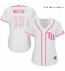 Womens Majestic Tampa Bay Rays 13 Brad Miller Authentic White Fashion Cool Base MLB Jersey 