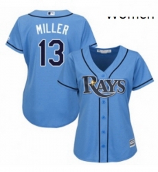 Womens Majestic Tampa Bay Rays 13 Brad Miller Replica Light Blue Alternate 2 Cool Base MLB Jersey 