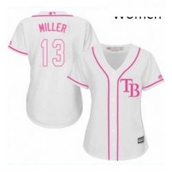 Womens Majestic Tampa Bay Rays 13 Brad Miller Replica White Fashion Cool Base MLB Jersey 