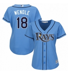 Womens Majestic Tampa Bay Rays 18 Joey Wendle Replica Light Blue Alternate 2 Cool Base MLB Jersey 