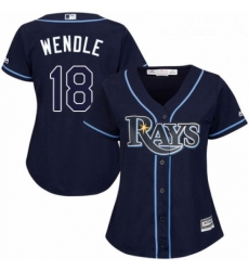 Womens Majestic Tampa Bay Rays 18 Joey Wendle Replica Navy Blue Alternate Cool Base MLB Jersey 