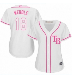 Womens Majestic Tampa Bay Rays 18 Joey Wendle Replica White Fashion Cool Base MLB Jersey 