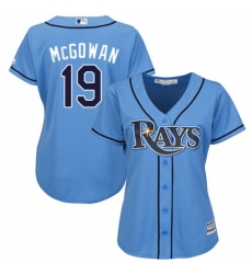 Womens Majestic Tampa Bay Rays 19 Dustin McGowan Replica Light Blue Alternate 2 Cool Base MLB Jersey 