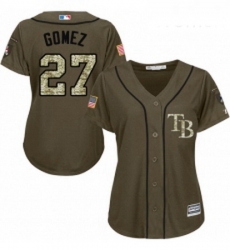 Womens Majestic Tampa Bay Rays 27 Carlos Gomez Replica Green Salute to Service MLB Jersey 